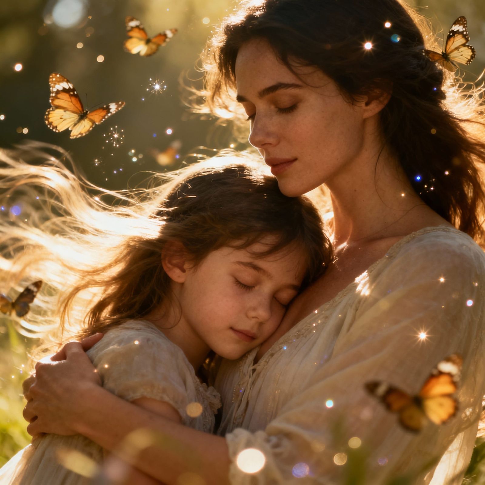 Mother Holds Daughter in Ethereal Light