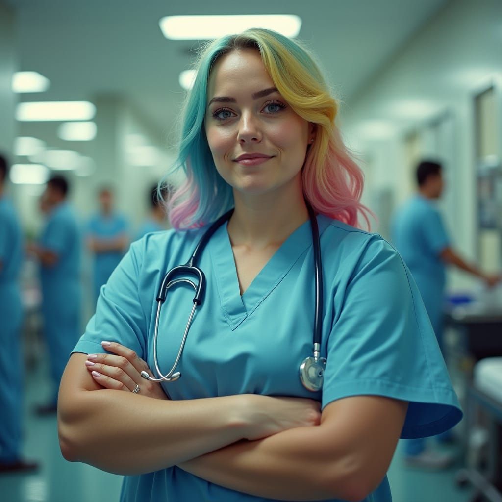 Heroic Nurse in a Cinematic Hospital Scene
