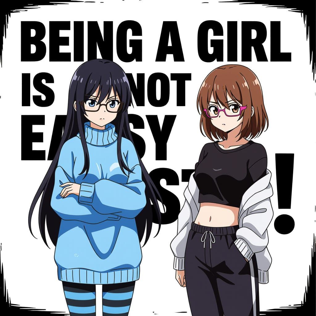 Anime Girls Expressing Frustration in Manga Style