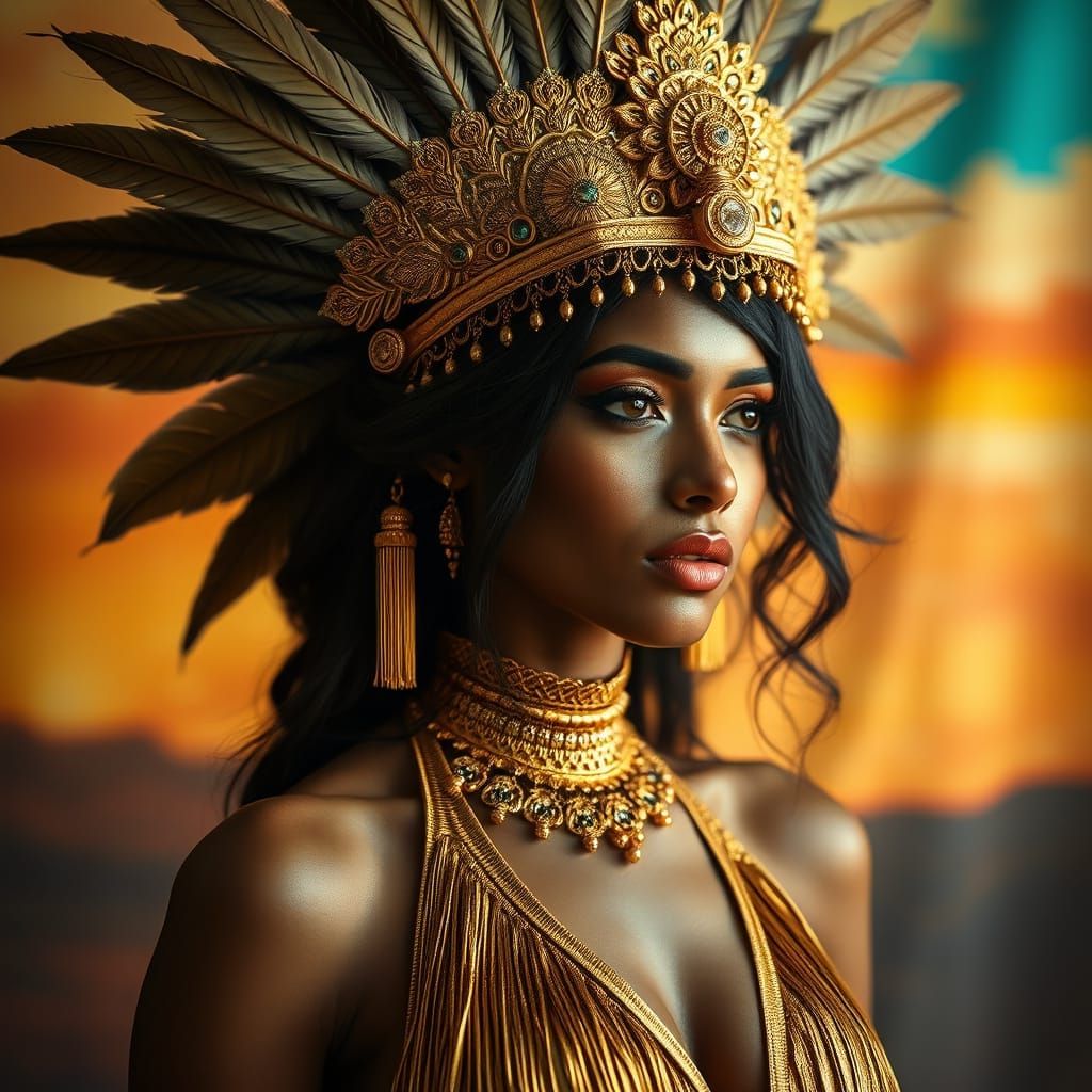 Elegant Sri Lankan Goddess Adorned in Golden Regalia