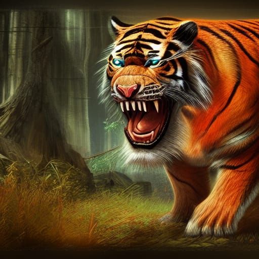 Detailed Saber-Tooth Tiger Fantasy Concept Art