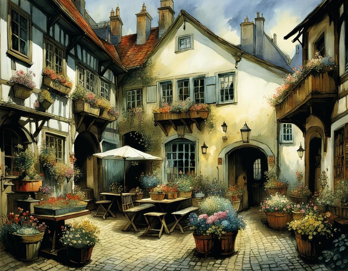 Enchanted German Courtyard at Twilight