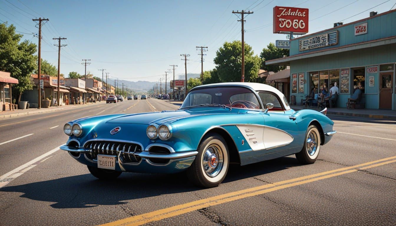 Retro-Futuristic 1958 Chevrolet Corvette Speeds Down Route 6...