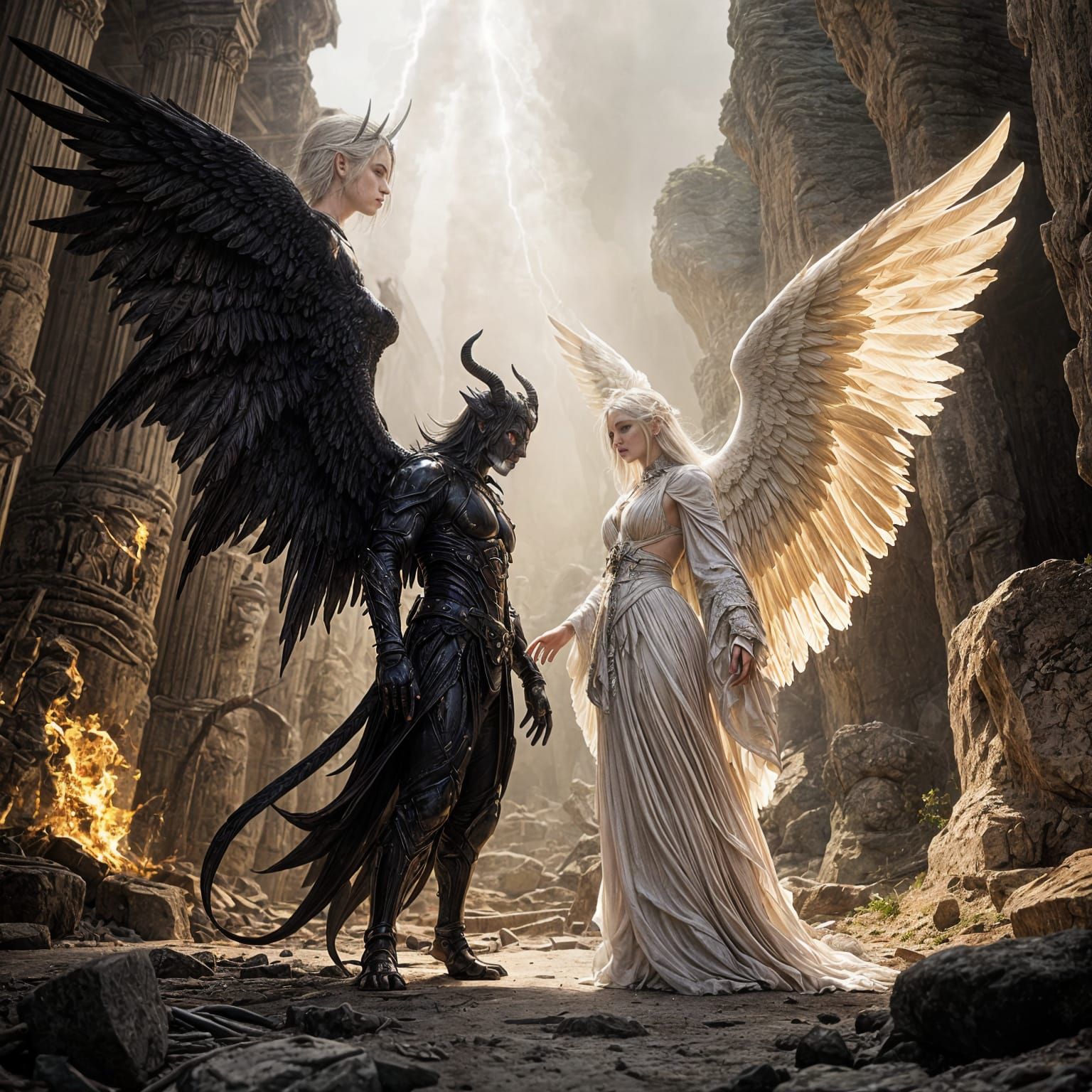 Angel and Devil in Ruined Temple, Epic Light