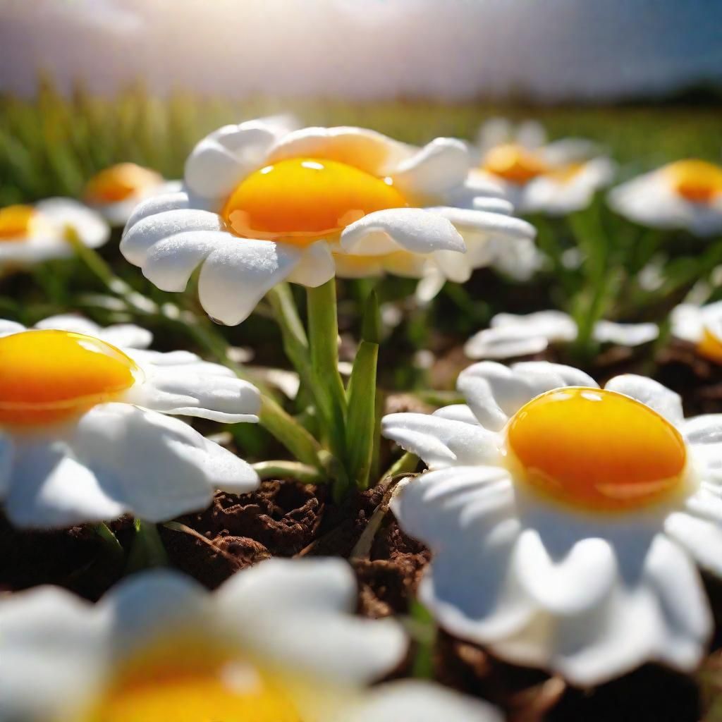 Fried Egg Flower Field in Photorealistic Food Photography