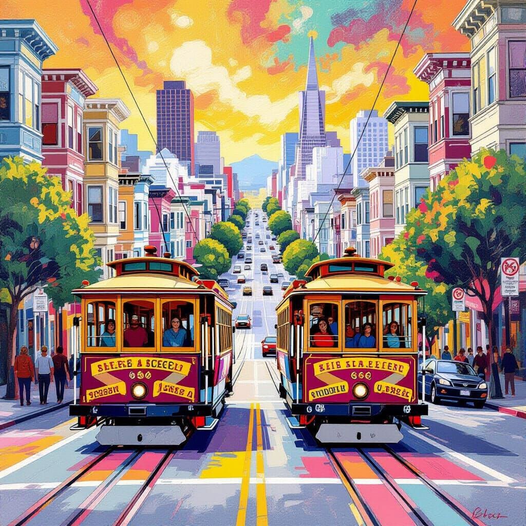 Psychedelic San Francisco Streetscape in Post-Impressionist ...