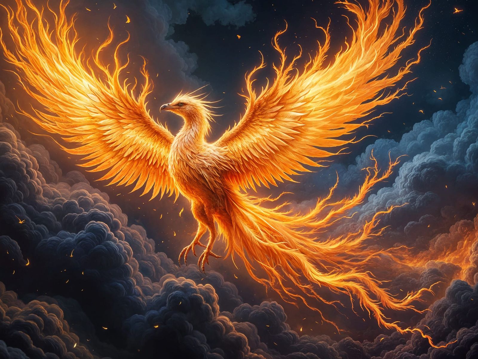 Phoenix of Fire in Dynamic Flight