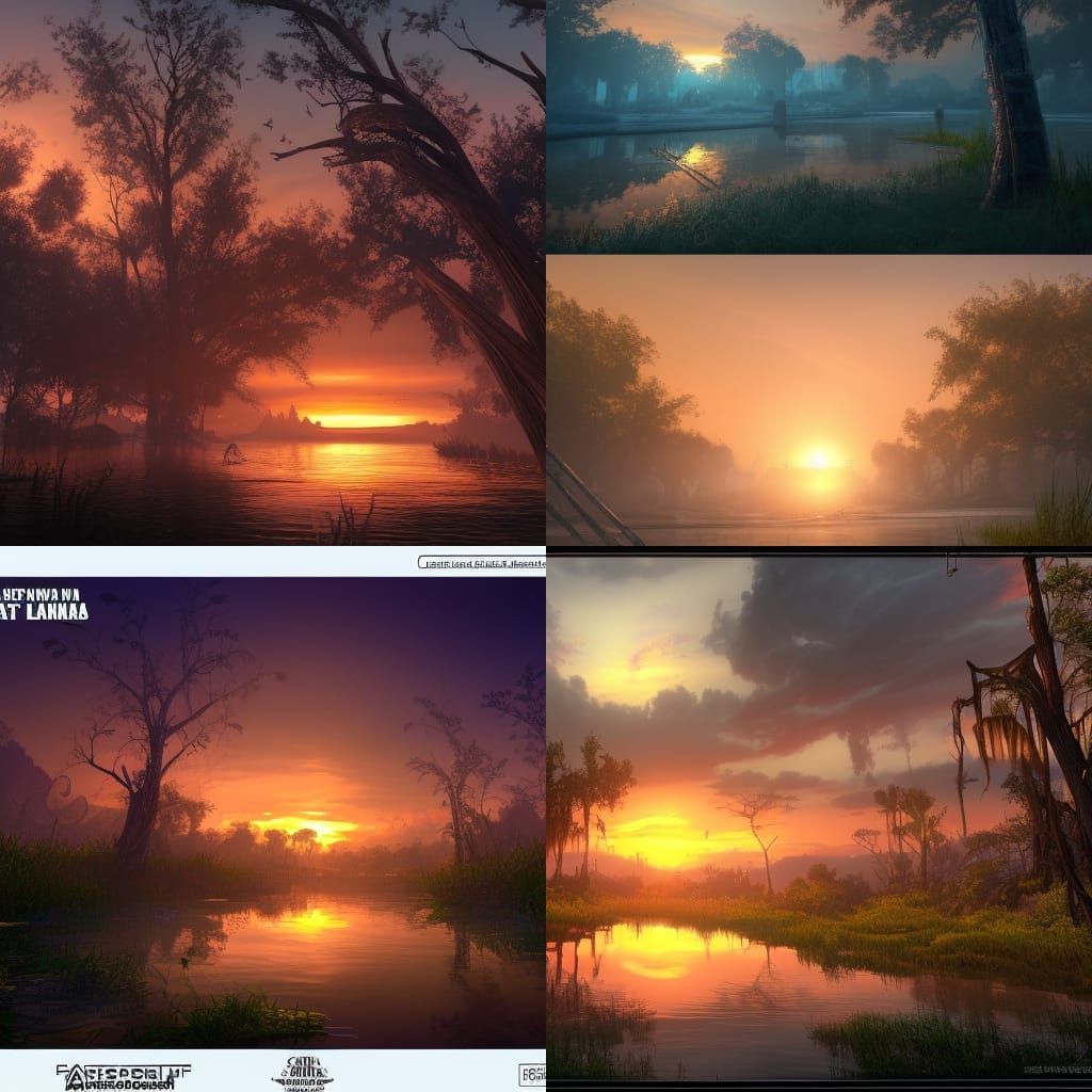 Louisiana Bayou Sunset: Detailed Matte Painting