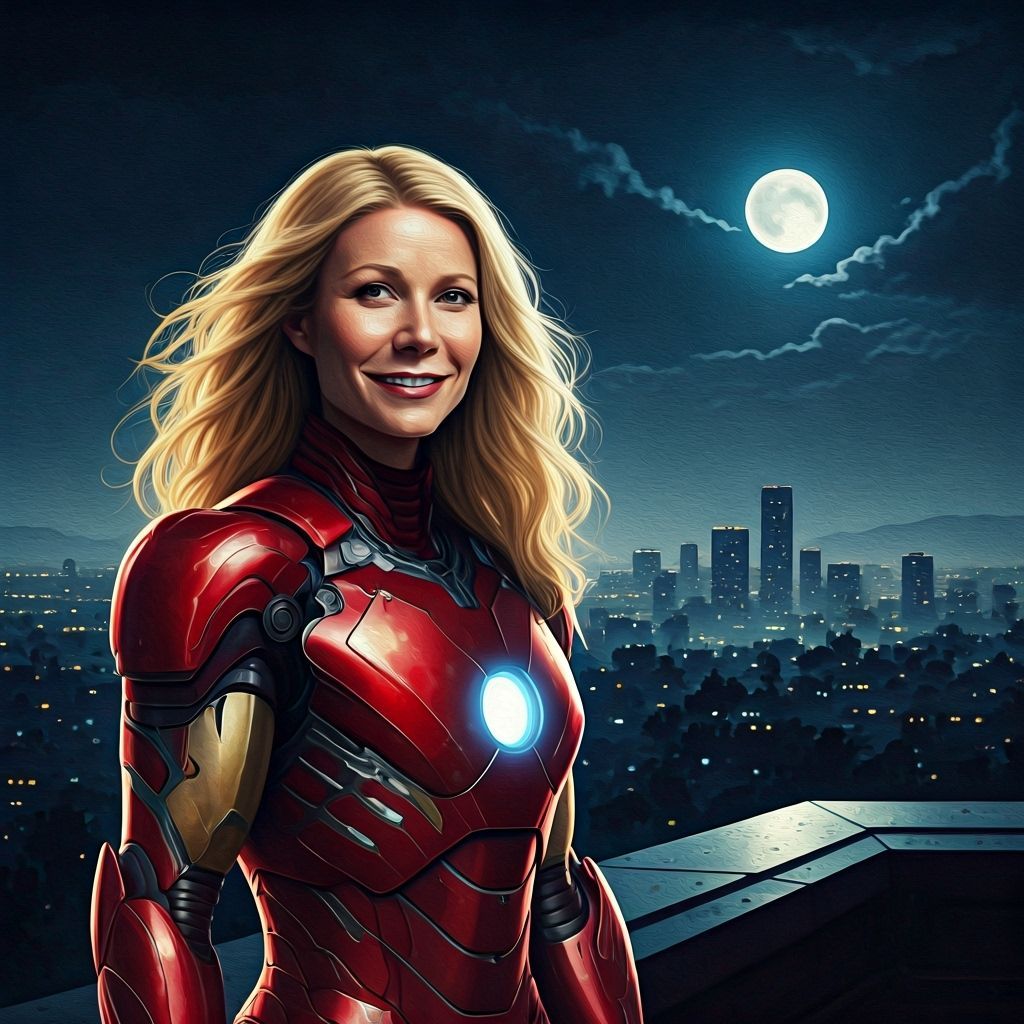 Woman in Iron Man Armor Overlooking Los Angeles