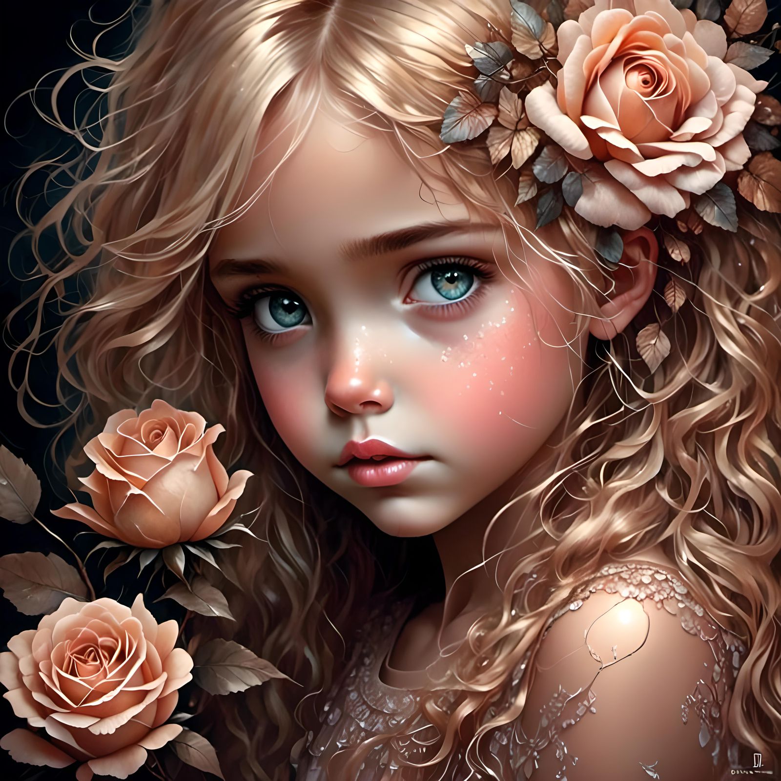 Rose Gold Child with Luminous Flower