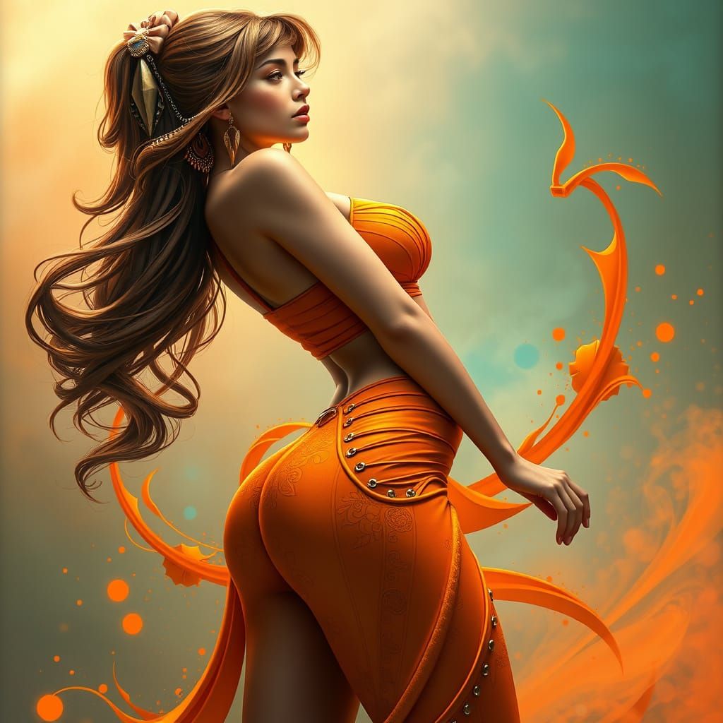 Hyper-Realistic Video Game Art: Elegant Female Model in Vibr...