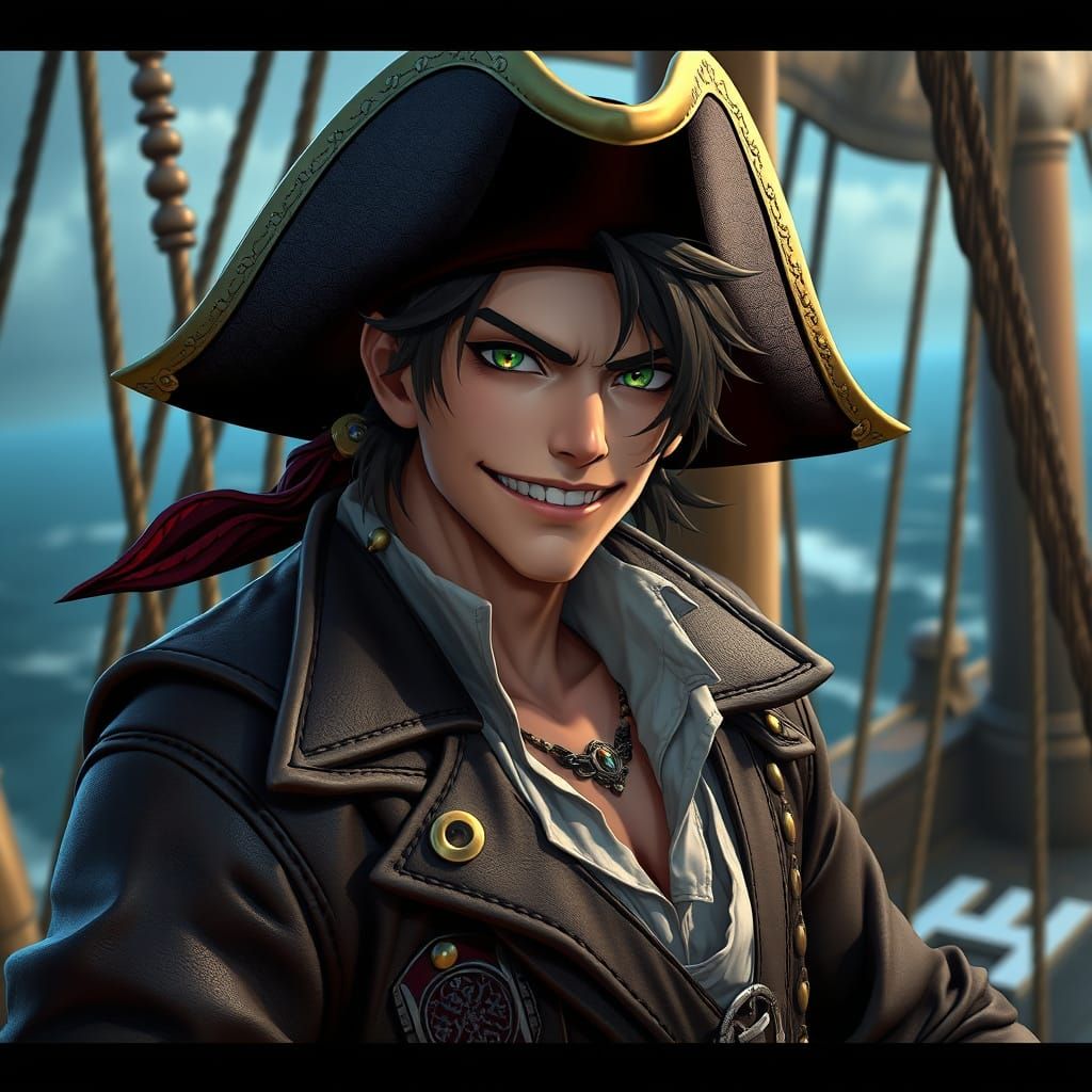 Gothic Pirate on Ship: 3D Anime Art