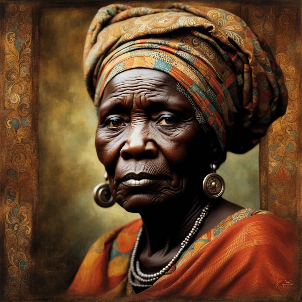 Surreal Portrait of African Woman in Klimt Style