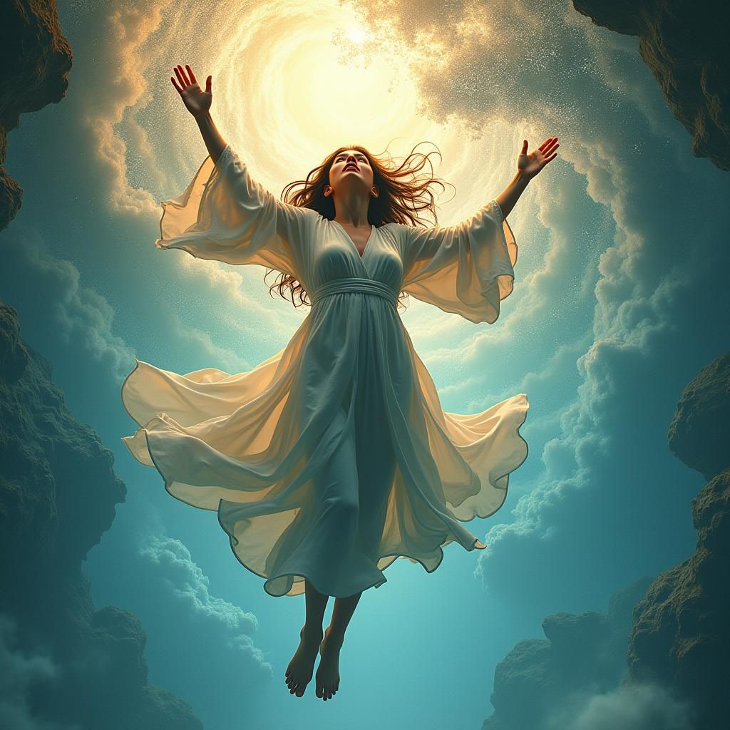 Ethereal Figure Caught in Dreamlike Splash, Digital Art