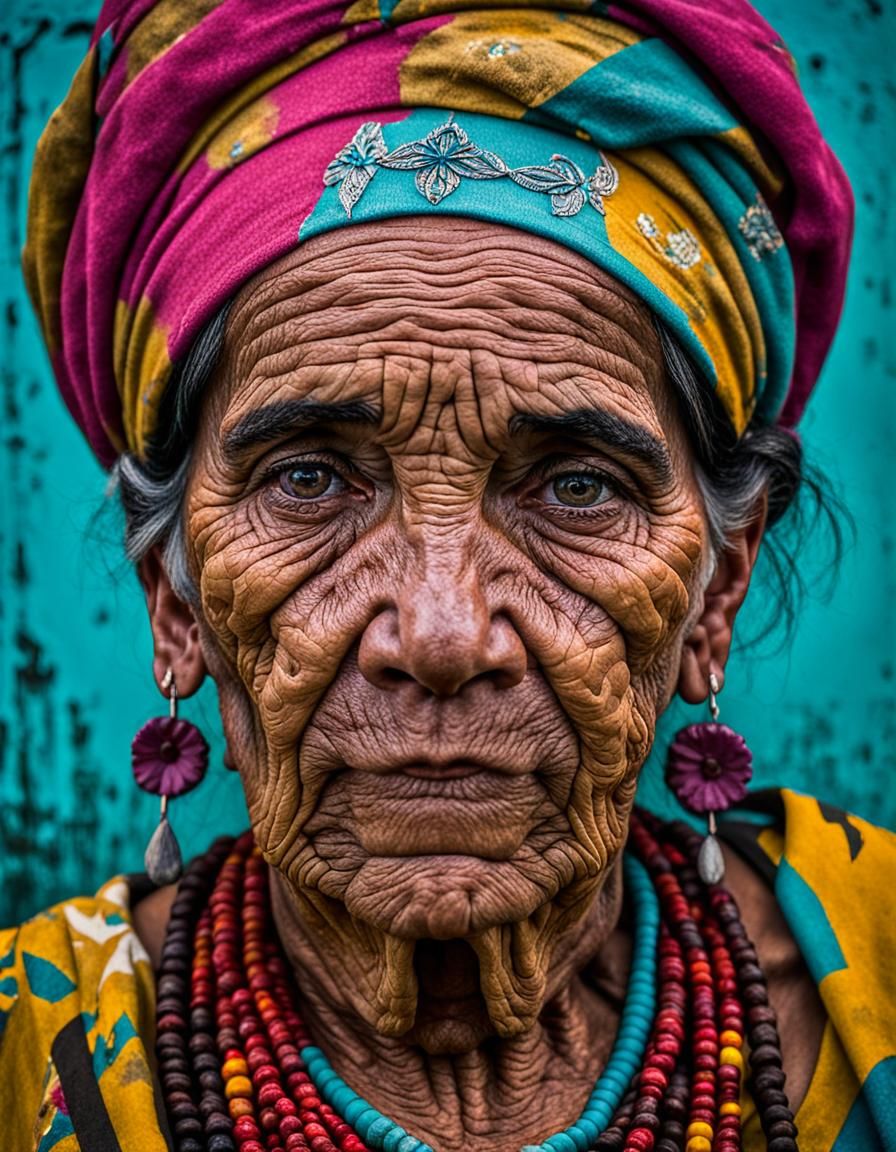 Realistic Portrait of a Woman in Colorful Clothing