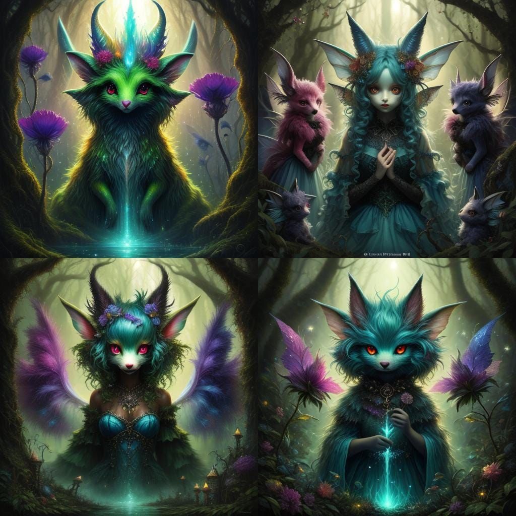 Creepy Cute Furry Monster Fairies in Alcohol Ink