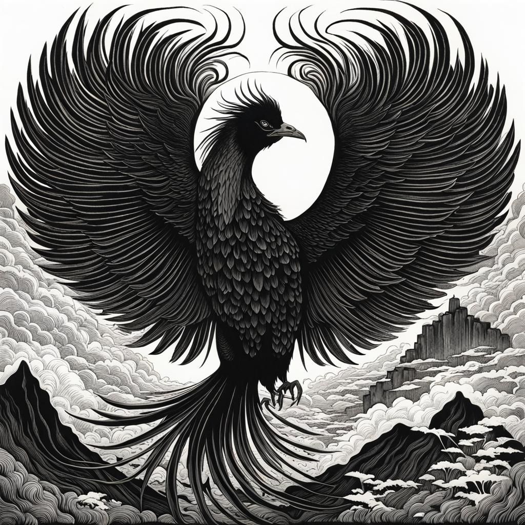 Lamenting Black Phoenix in Manga Style