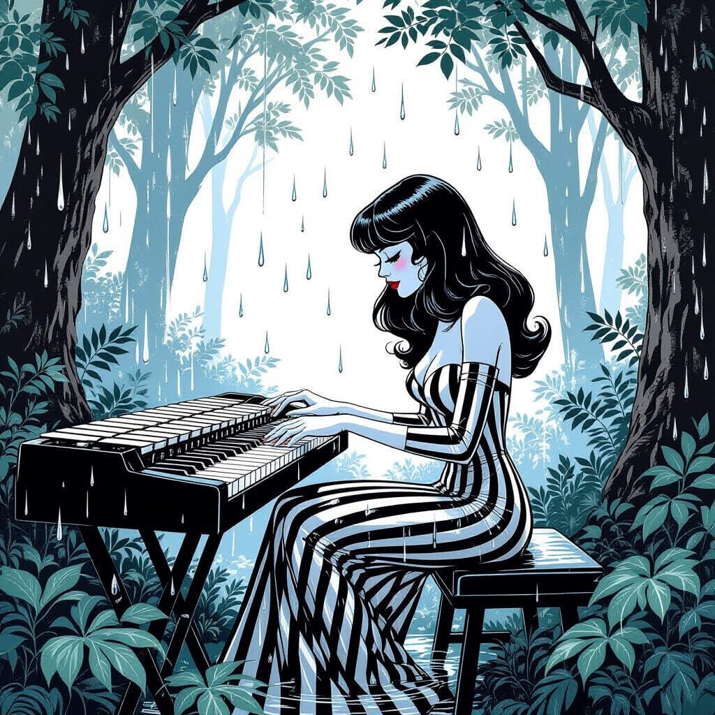 Valentina by Crepax Plays Xylophone in Comic Art Forest