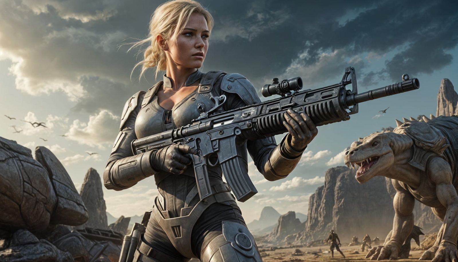 Hyper-Realistic Woman Warrior on Alien Planet