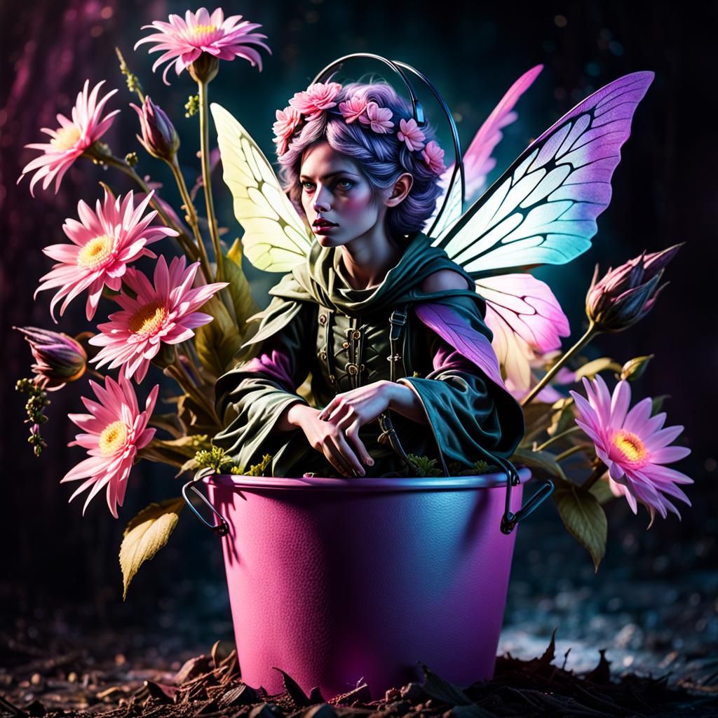 Flower Fairy in Bucket: Dark Fantasy Concept Art