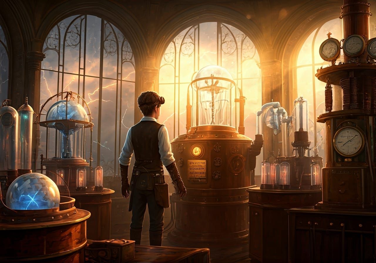 Steampunk Inventor Controls Weather Machine