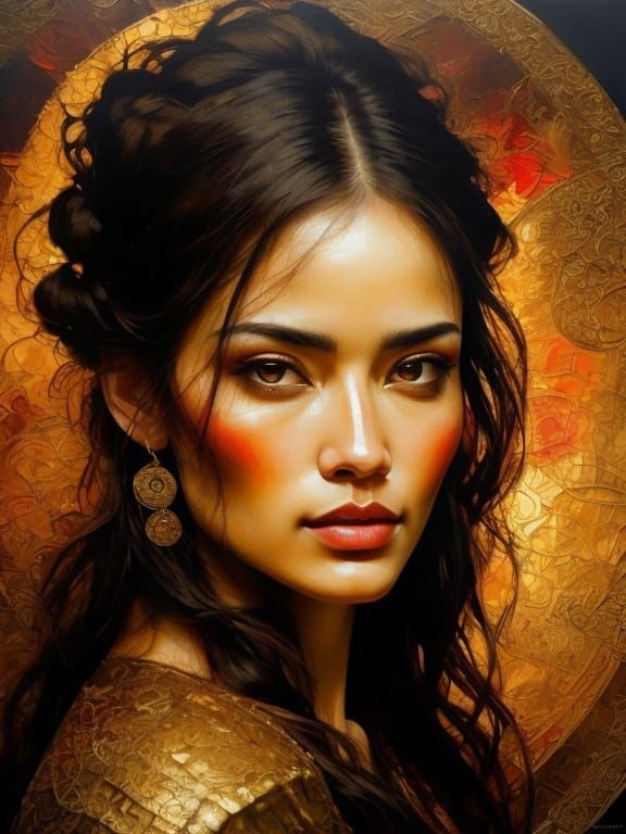 Expressionist Portrait of a Young Woman in Gold Leaf