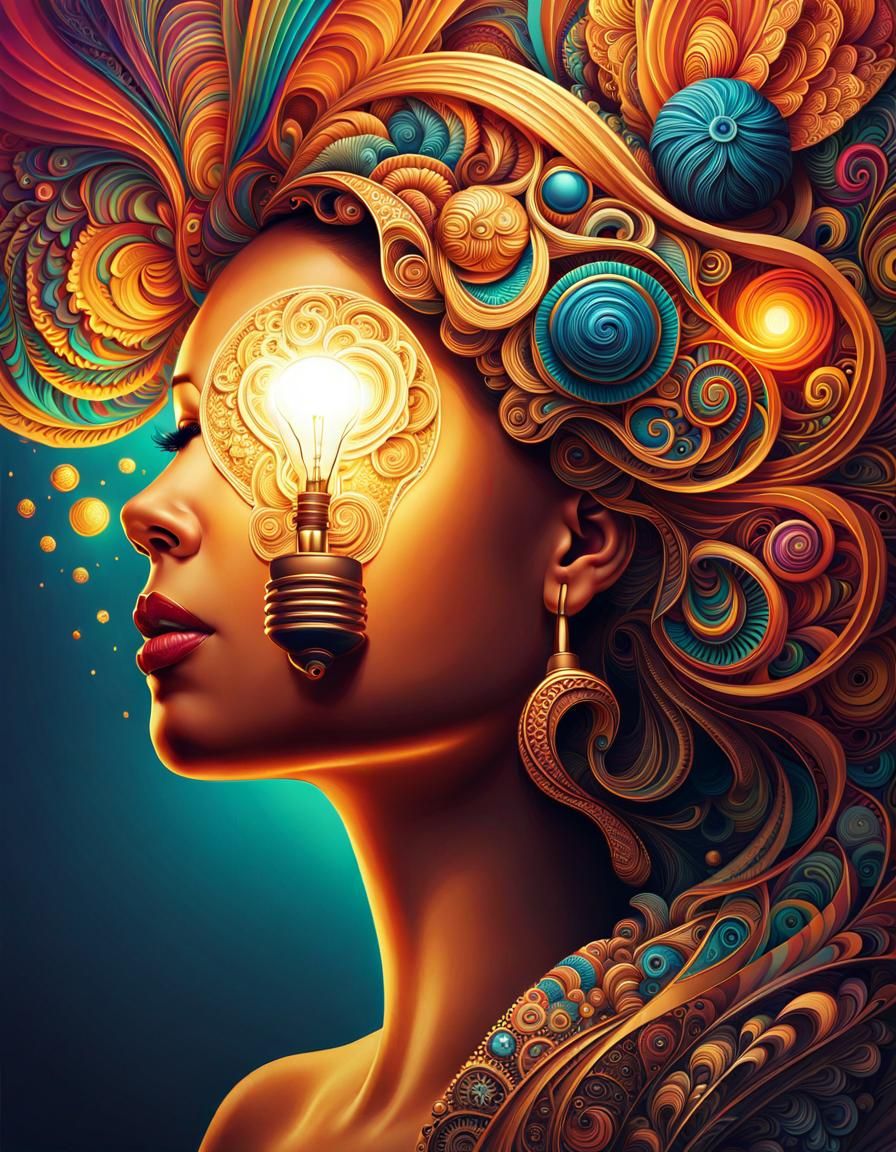 Person Thinking with Light Bulb, Splash Art Style