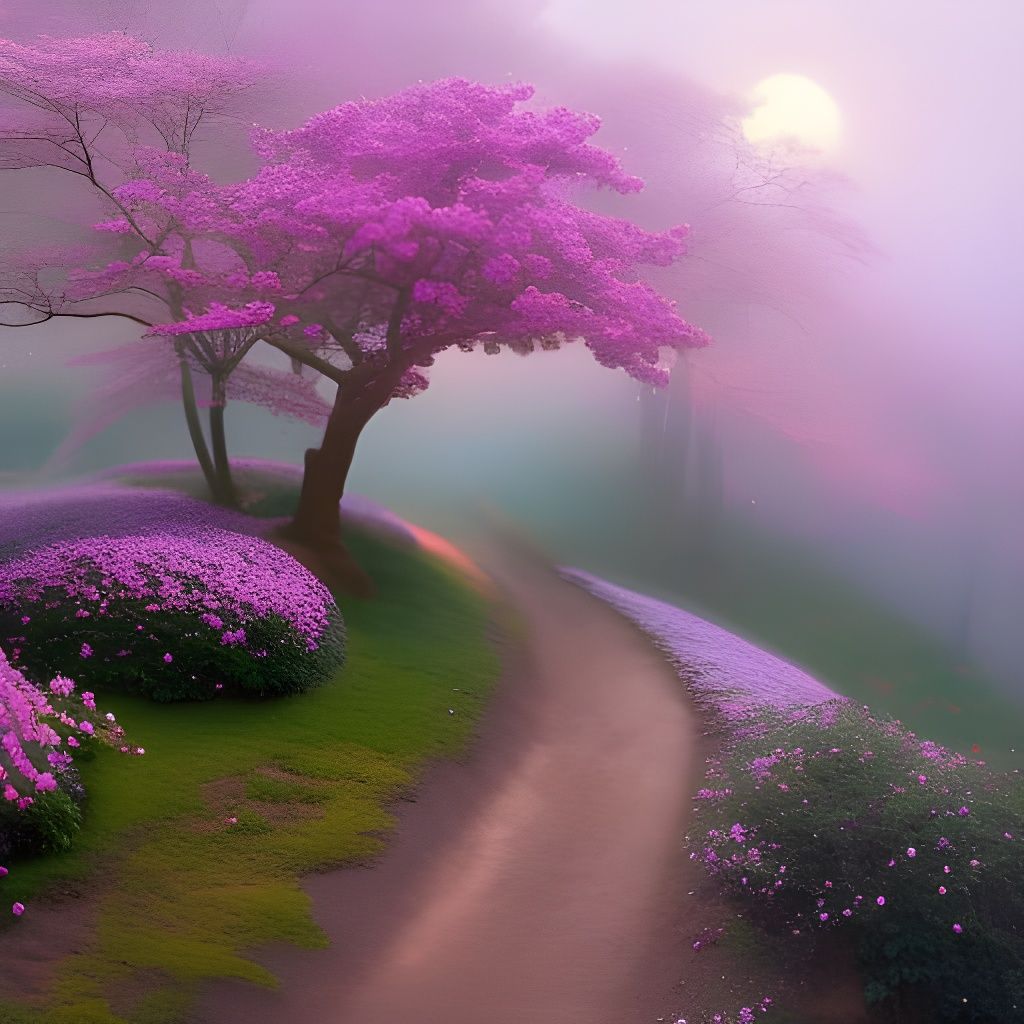 Blooming Cherry Tree Above Kindergarten in Ethereal Style