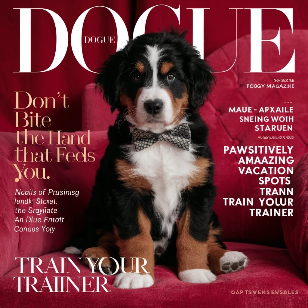 DOGUE Magazine Cover Featuring Bernese Mountain Dog Puppy