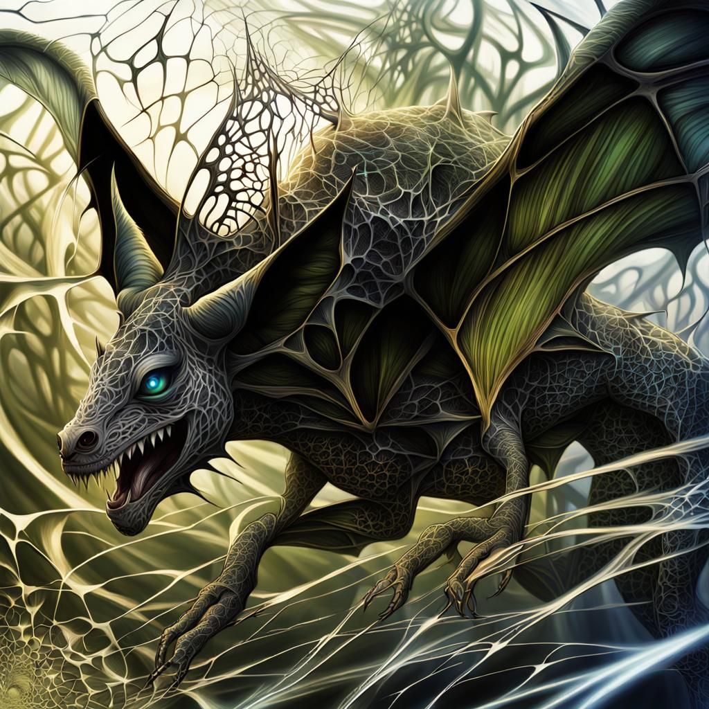 Fractal Bat Creature in Ethereal Landscape