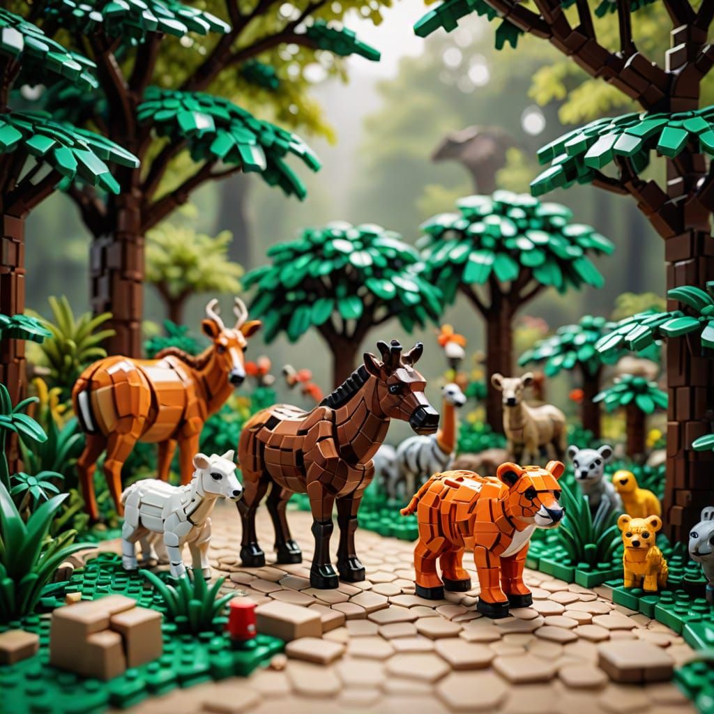 Miniature Lego Zoo with Realistic Animals