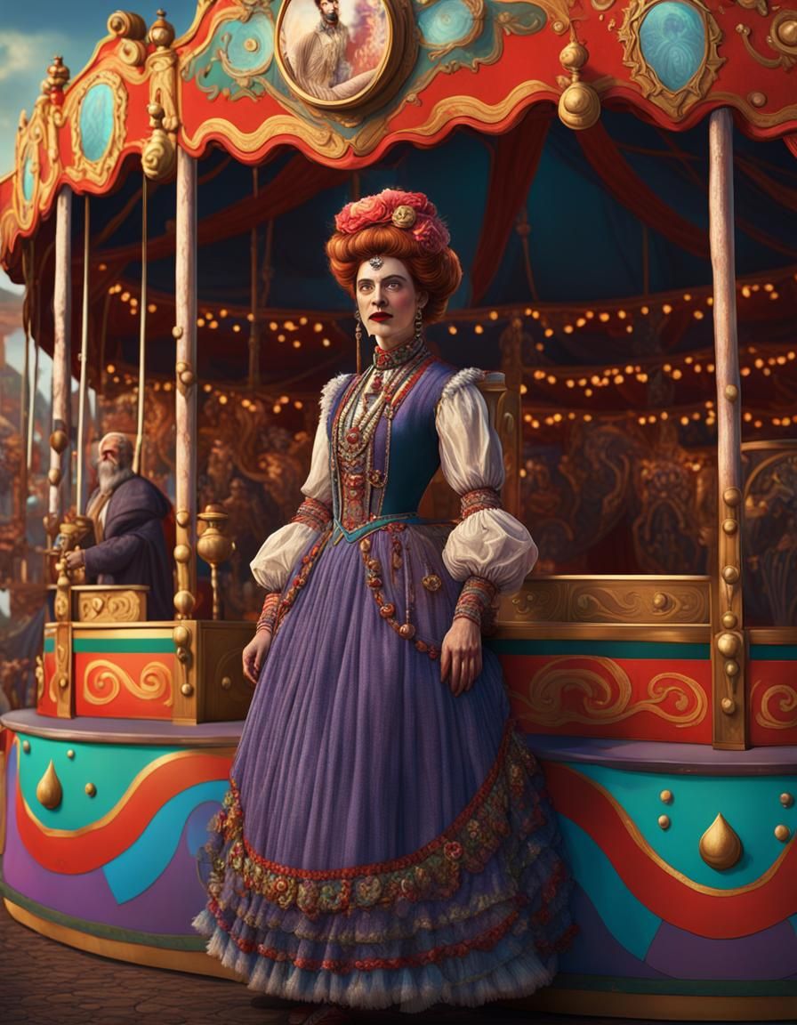 Fairground Bearded Lady in Impressionist Style