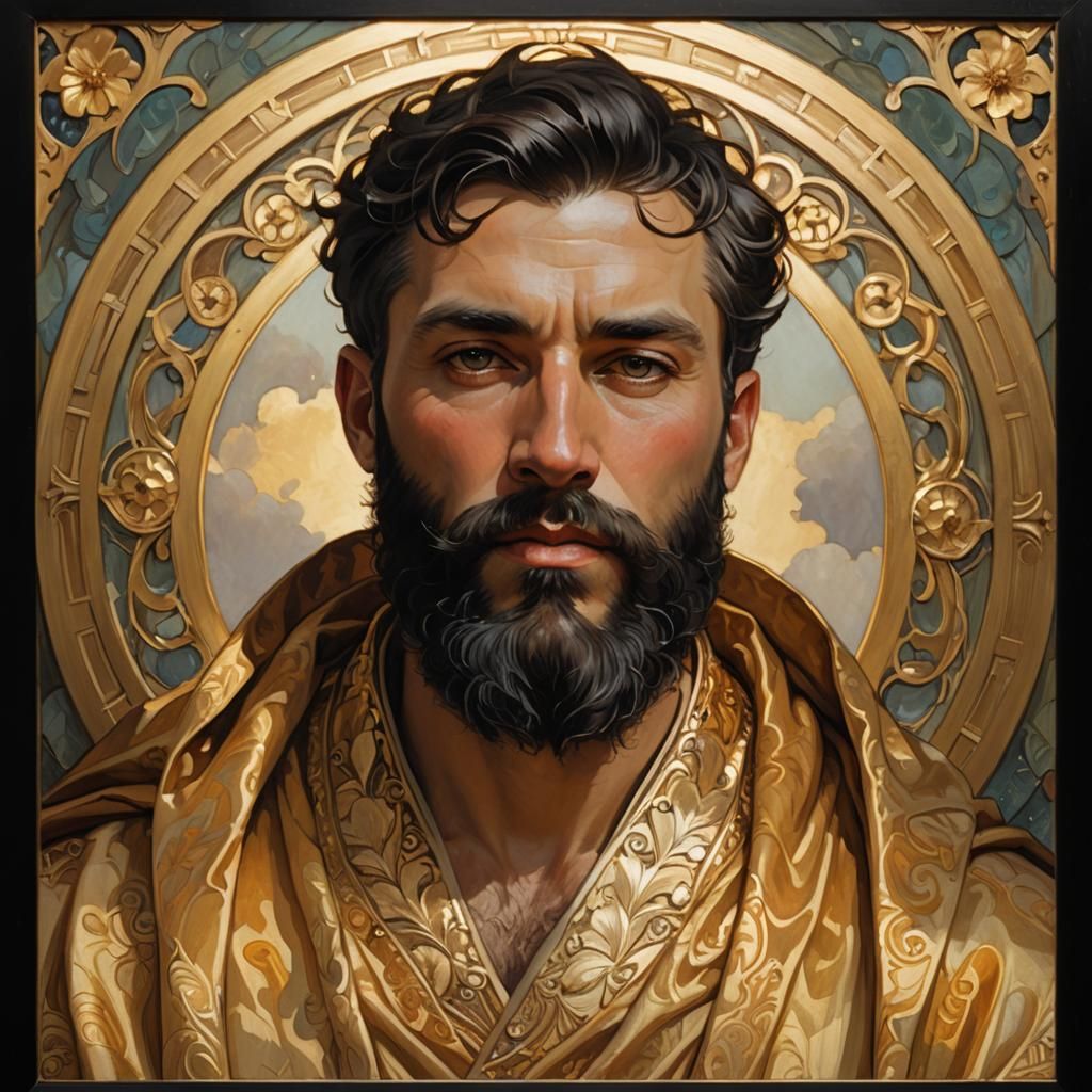 Art Nouveau Portrait of Bearded Man in Gold Robe