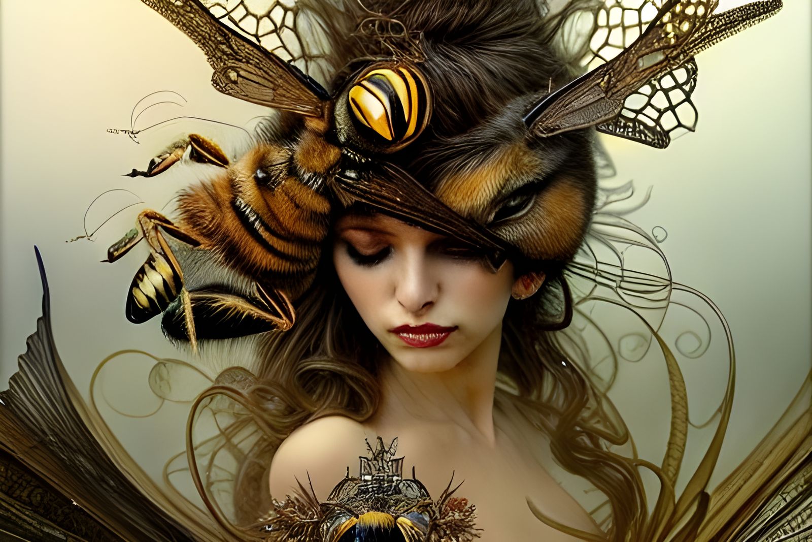Intricate Queen Bee with Golden Crown
