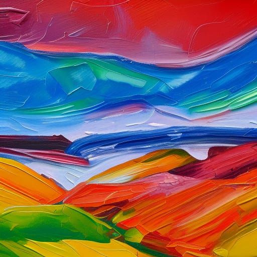 Iceland Landscape in Expressionist Oil Painting Style