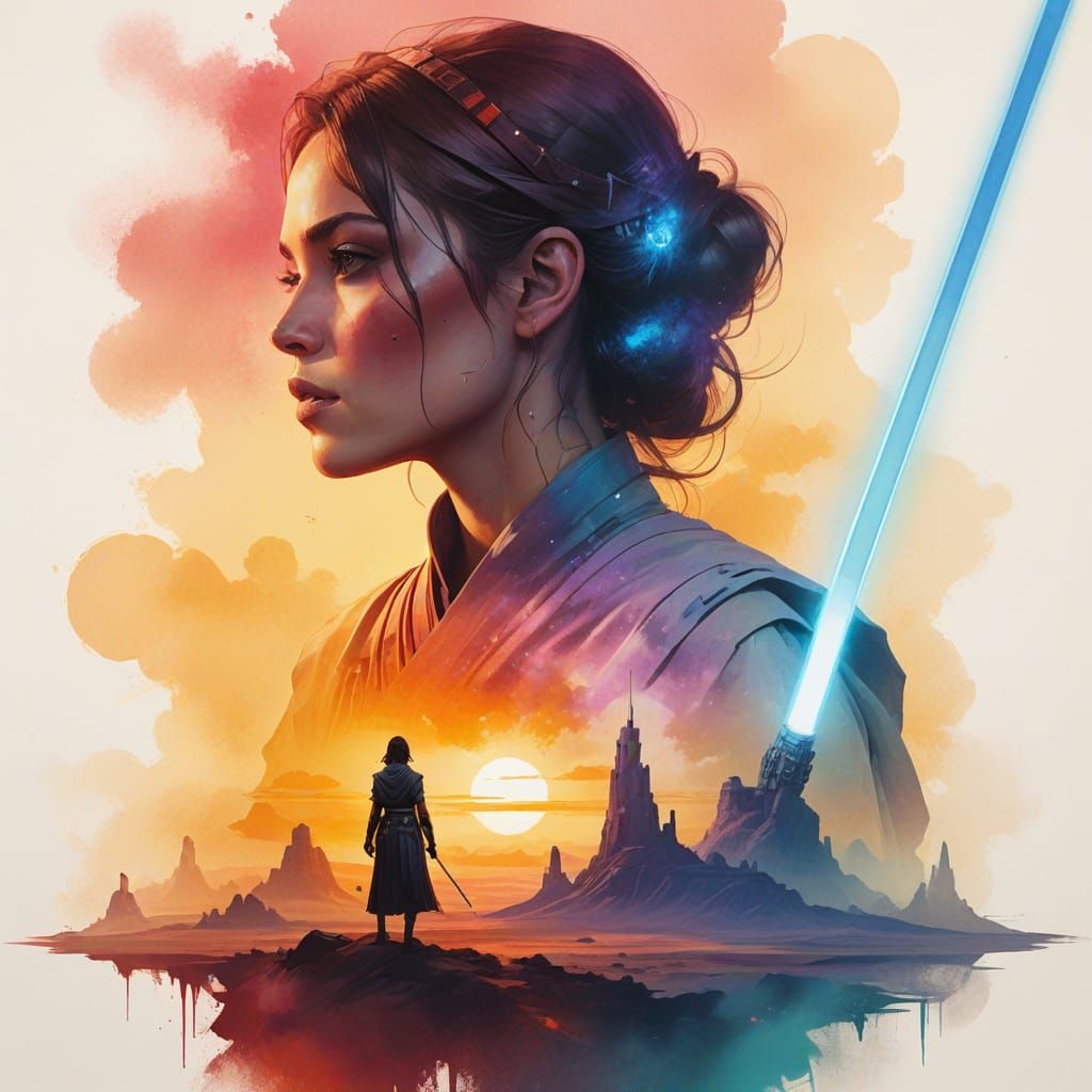 Ethereal Female Jedi in a Galaxy of Color