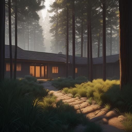 Midcentury A-Frame House in Matte Painting Style