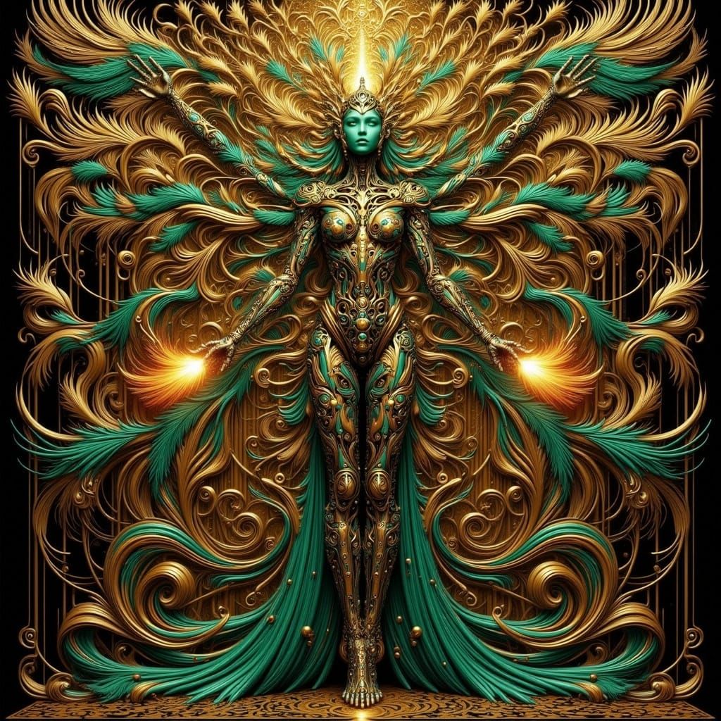 Biomechanical Aztec Goddess in Sacred Geometry Vortex