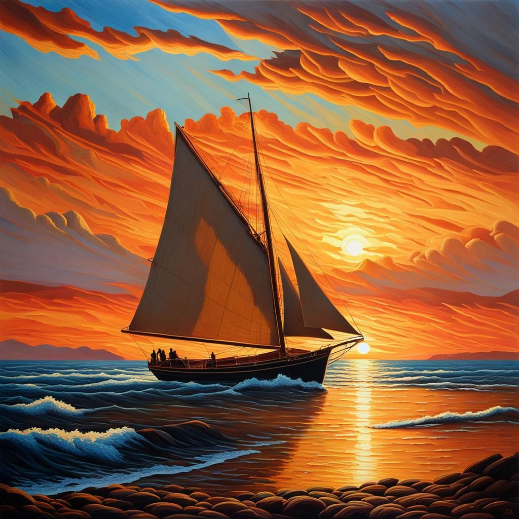 Australian Outback Seascape in Primitivist Rococo Style