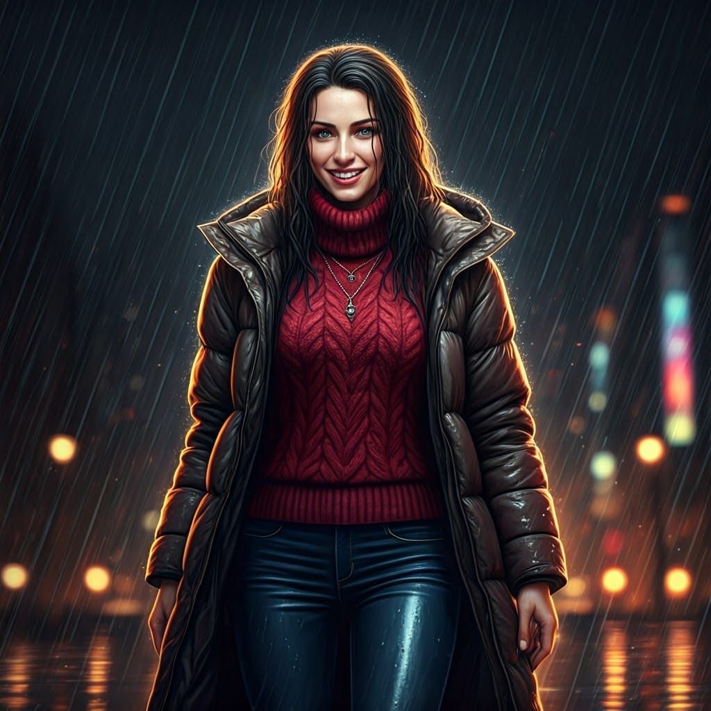 Elegant Wet Portrait in a Fantastical Cityscape