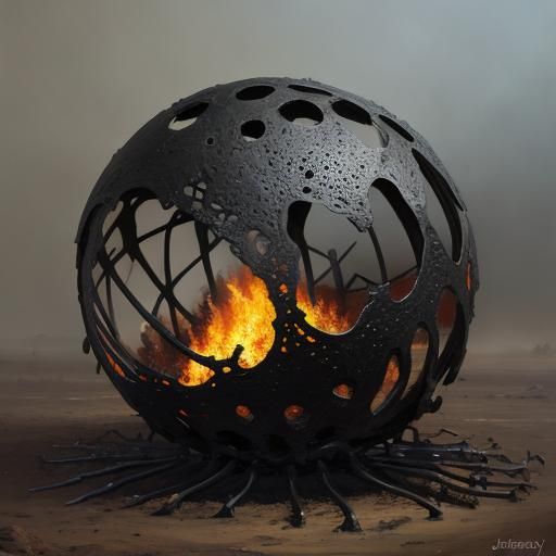 A charred rib cage sphere