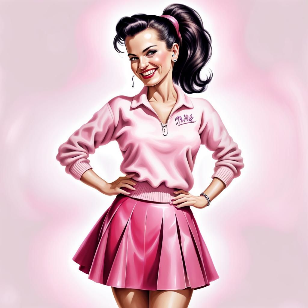 Smiling Woman in 50s Rock and Roll Style