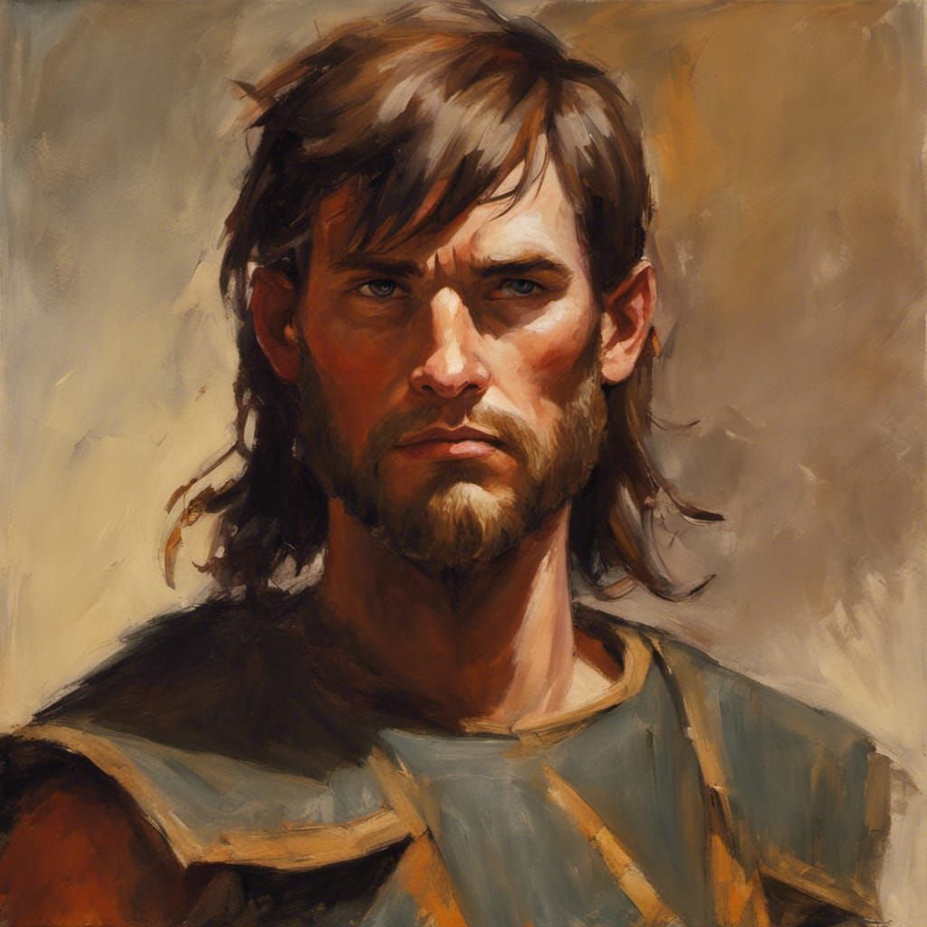Young Warrior Portrait in Oil Painting Style