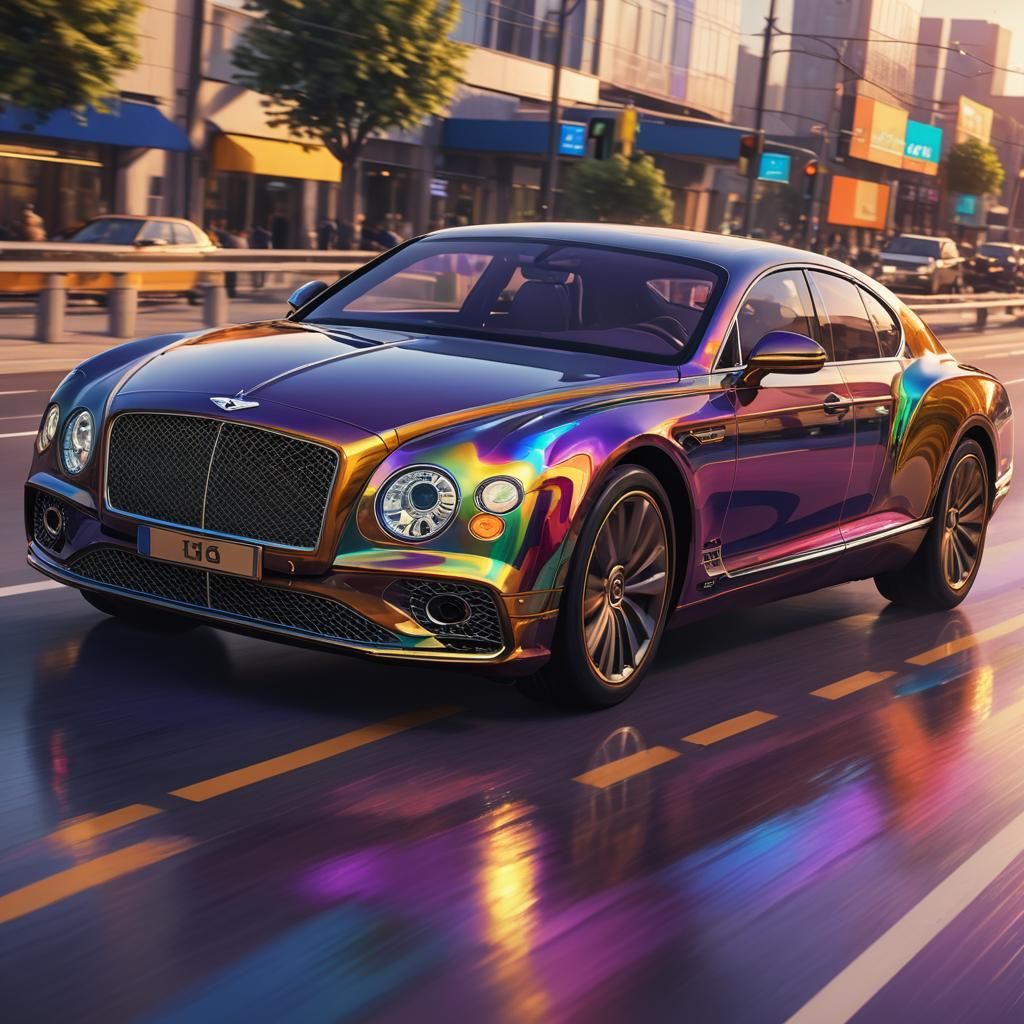 Rainbow Glass Bentley Car in Vibrant Cartoon Art