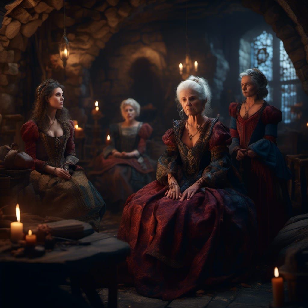 Noble Women Hide in Cellar: Detailed Matte Painting
