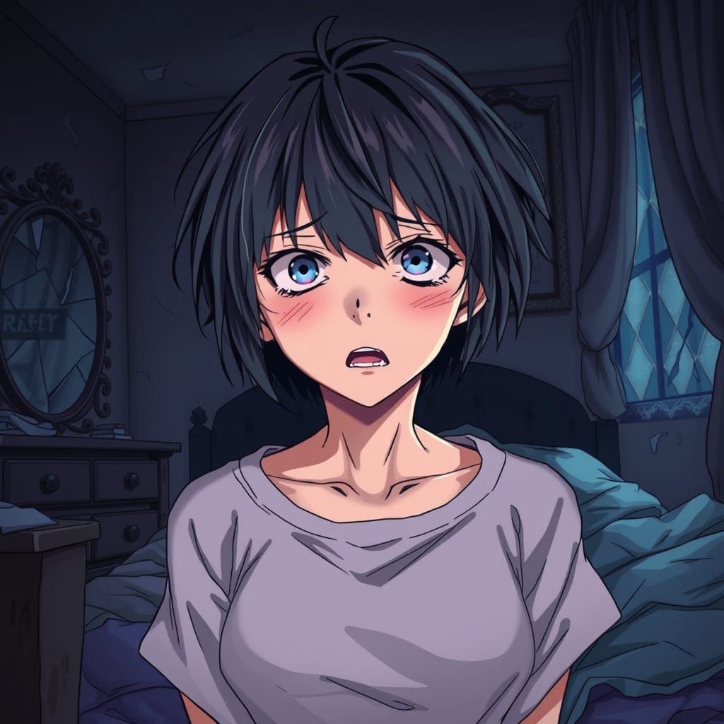 Dark Fantasy Anime Portrait of a Distressed Young Woman