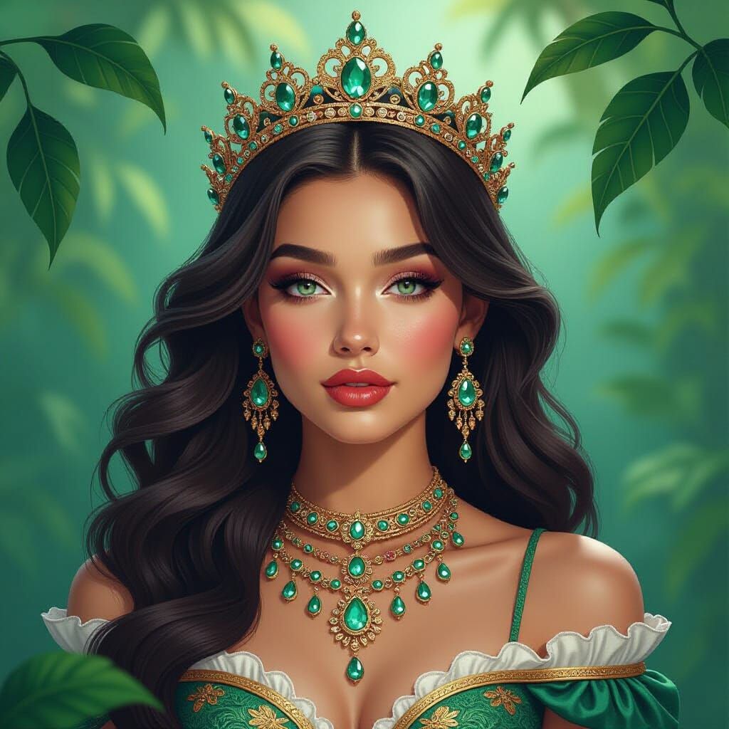 Extraordinary, beautiful young Queen with jewelry Psychedeli...