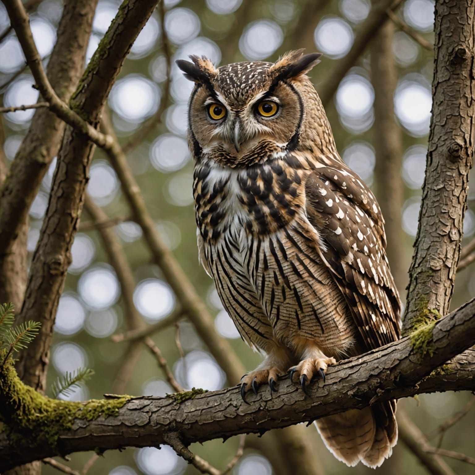 Whimsical Owl Courting in a Cozy Tree Scene