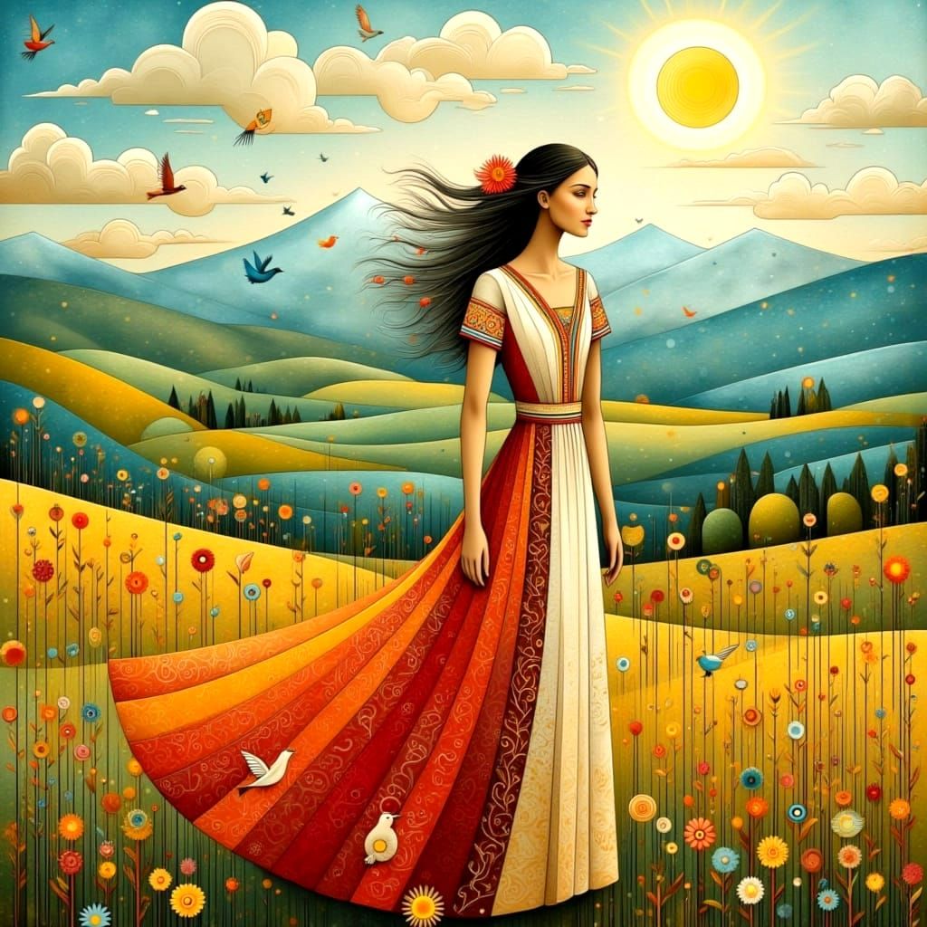 Vibrant Morning Landscape in Whimsical Art Style