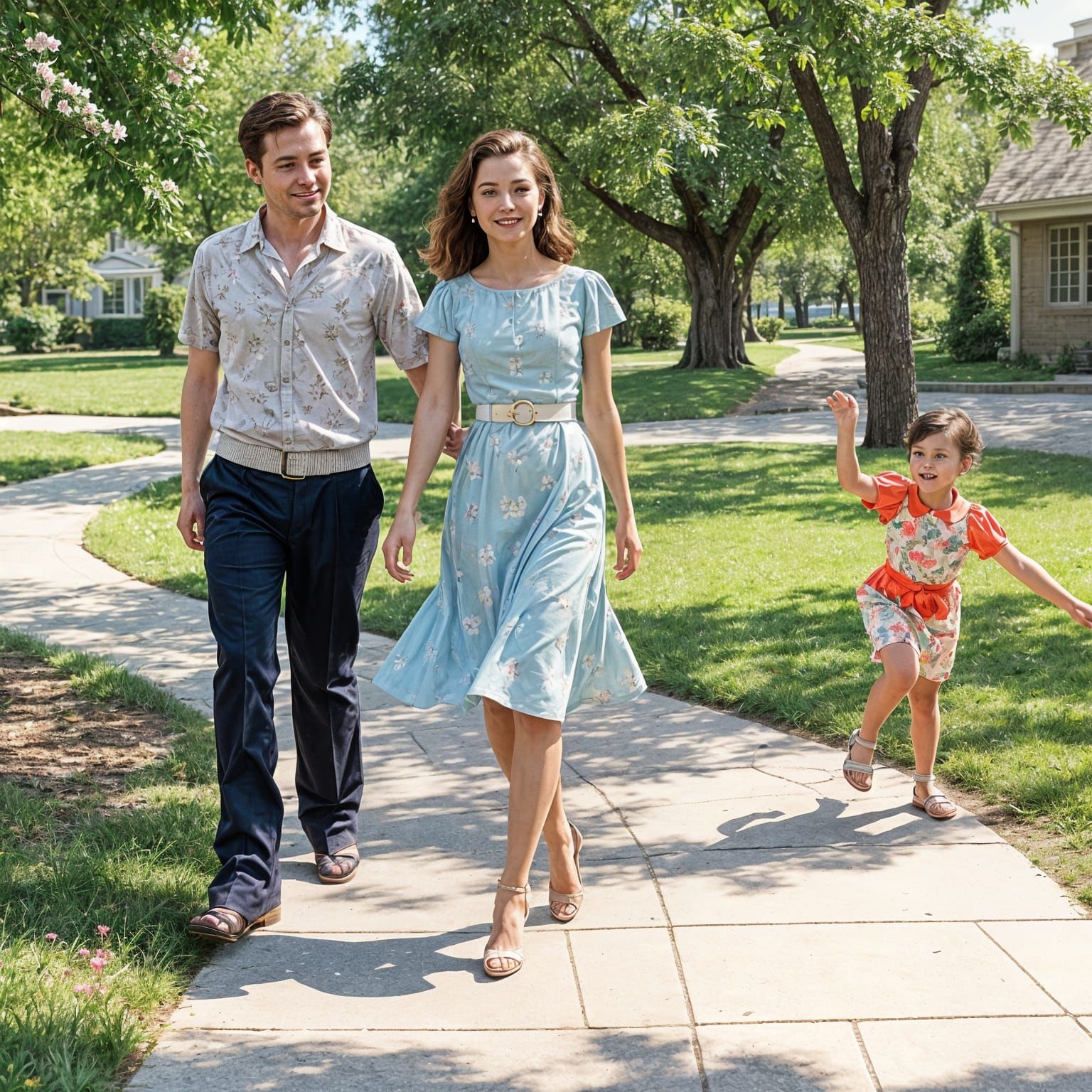 1950s Suburban Park Scene on Spring Afternoon